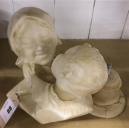 After Emilio Fiaschi (Italian, 19th century). An alabaster bust of a mother and child, 30.5in., some restoration